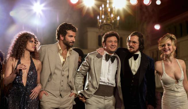 Amy Adams, Bradley Cooper, Jeremy Renner, Christian Bale and Jennifer Lawrence star in "American Hustle." 