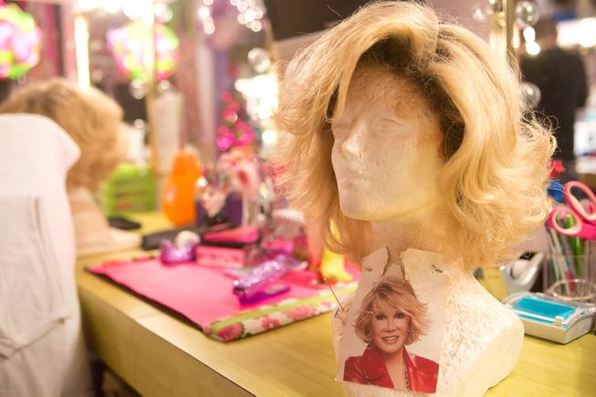 Frank Marino's Joan Rivers wig used in his performance is seen in his dressing room backstage at the Quad Jan 20, 2014.