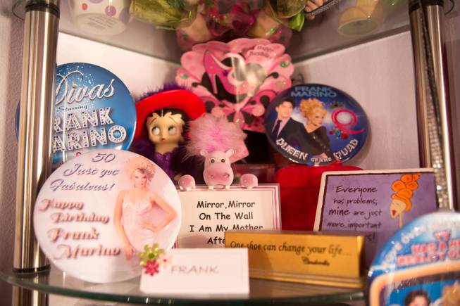 Some of Frank Marino's mementos in his dressing room backstage at the Quad Jan. 20, 2014.