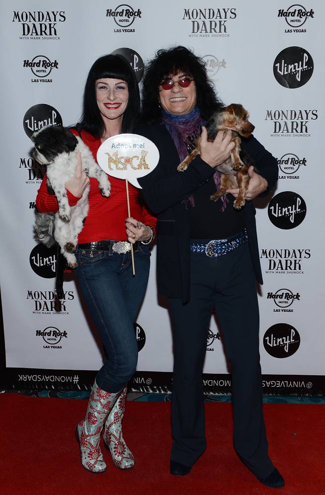 Carmen Shortino and Paul Shortino arrive at Mark Shunock’s “Mondays Dark,” benefiting Nevada SPCA, at Vinyl on Monday, Jan. 20, 2014, in the Hard Rock Hotel.