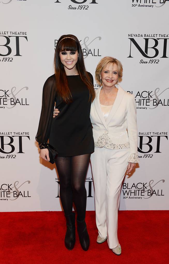Claire Sinclair and Florence Henderson arrive at Nevada Ballet Theater’s 30th anniversary Black & White Ball honoring Henderson on Saturday, Jan. 25, 2014, in Aria.