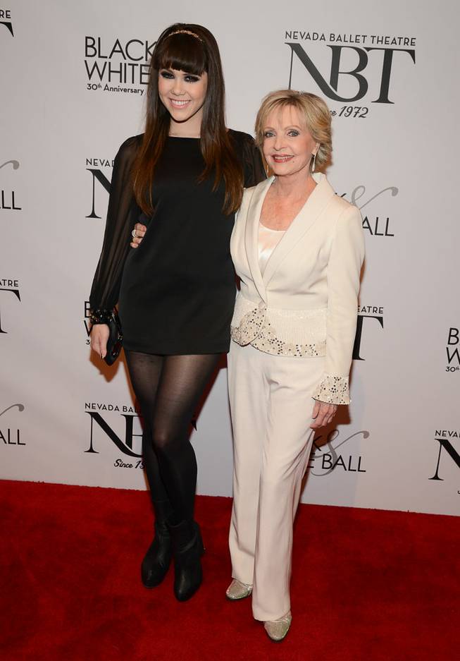 Claire Sinclair and Florence Henderson arrive at Nevada Ballet Theater’s 30th anniversary Black & White Ball honoring Henderson as Woman of the Year on Saturday, Jan. 25, 2014, in Aria.