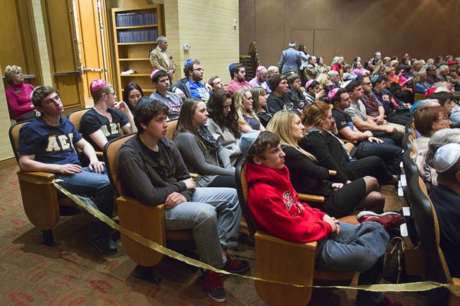 High students listen to Ret. Major Leonard Berney speaks at Congregation Ner Tamid in Henderson Monday, Jan. 27, 2014. Berney was a member of British forces that liberated the Bergen-Belsen concentration camp during Word War II. The presentation was part of International Holocaust Memorial Day.