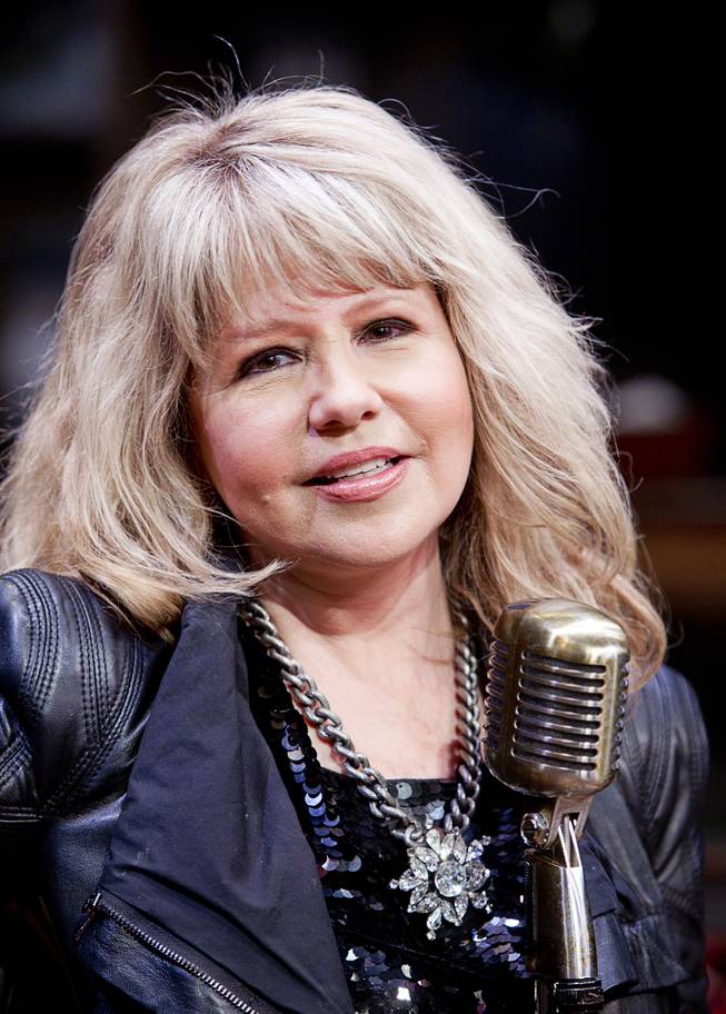 Singer/actress Pia Zadora poses on stage following a guest performance in "Million Dollar Quartet" at Harrah's Tuesday, Feb. 4, 2014.