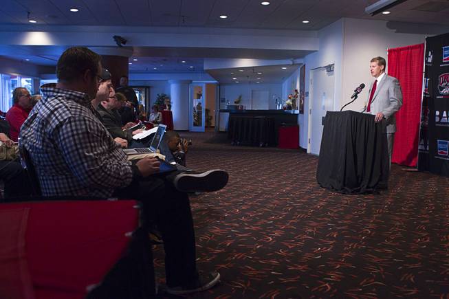 UNLV head football coach Bobby Hauck talks about new recruits during a news conference at UNLV Wednesday, Feb. 5, 2014.