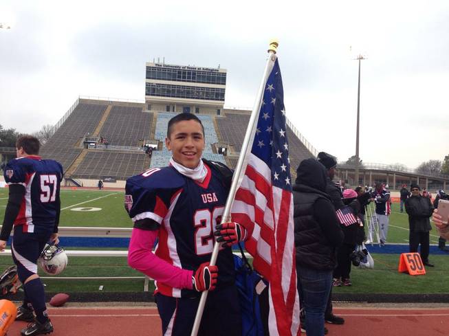 Lake Mead Christian Academy student Jordan Gallegos played for the U.S. Under-15 National Football Team in the International Bowl against Team Canada on Feb. 7, 2014, in Arlington, Texas.