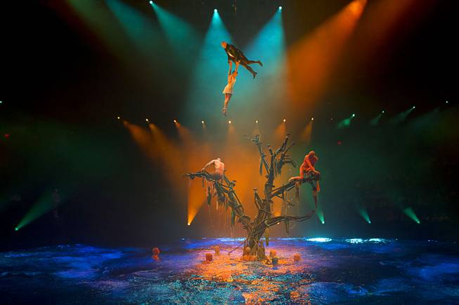 Colby Lemmo, top, is lifted into the air during a performance of “Le Reve — The Dream” on Monday, Feb. 10, 2014, at Wynn Las Vegas.
