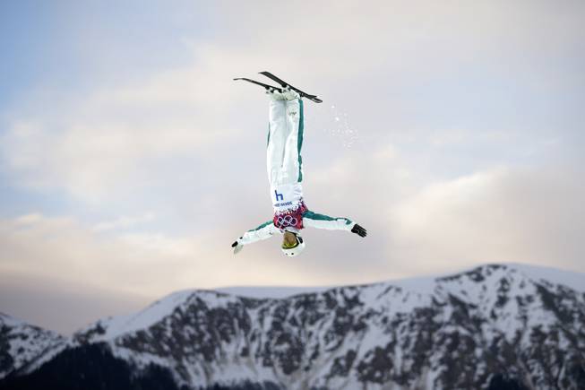 Australia's Lydia Lassila competes during the women's freestyle skiing aerials qualifying at the Rosa Khutor Extreme Park, at the 2014 Winter Olympics, Friday, Feb. 14, 2014, in Krasnaya Polyana, Russia. (AP Photo/Jae C. Hong)
