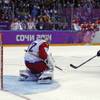 USA forward T.J. Oshie scores the winning goal against Russia goaltender Sergei Bobrovsky in a shootout during overtime of a men's ice hockey game at the 2014 Winter Olympics, Saturday, Feb. 15, 2014, in Sochi, Russia.