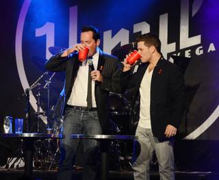 Anthony Cools and Mark Shunock perform during Shunock’s “Mondays Dark,” benefiting St. Therese Center/HIV Outreach, at Vinyl on Monday, Feb. 17, 2014, at Hard Rock Hotel Las Vegas.