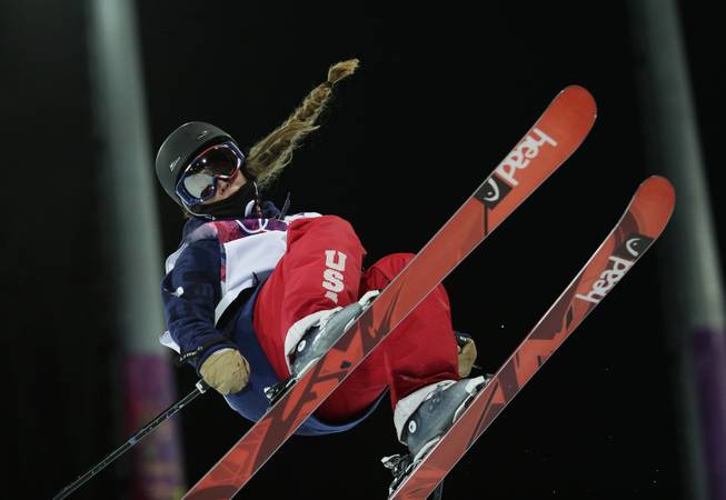Gold medalist Maddie Bowman of the United States gets air during the women's ski halfpipe final at the Rosa Khutor Extreme Park, at the 2014 Winter Olympics, Thursday, Feb. 20, 2014, in Krasnaya Polyana, Russia. 