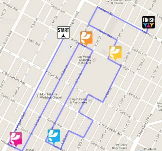 Downtown Color Run Map for the race taking place Saturday, Feb. 22, 2014.