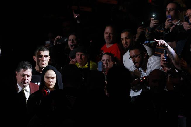 Ronda Rousey makes her entrance for her fight against Sara McMann at UFC 170 Saturday, Feb. 22, 2014 at the Mandalay Bay Events Center. Rousey won by TKO in the first round with a knee to the McMann's liver.