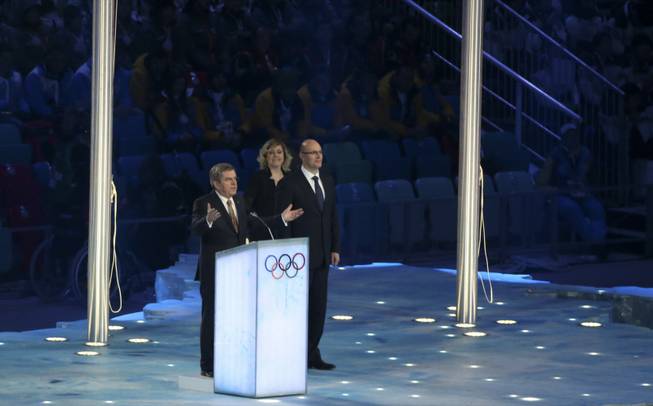 International Olympic Committee President Thomas Bach speaks during the closing ceremony for the 2014 Winter Olympics at Fisht Olympic Stadium in Sochi, Russia, Feb. 23, 2014. (Doug Mills/The New York Times)