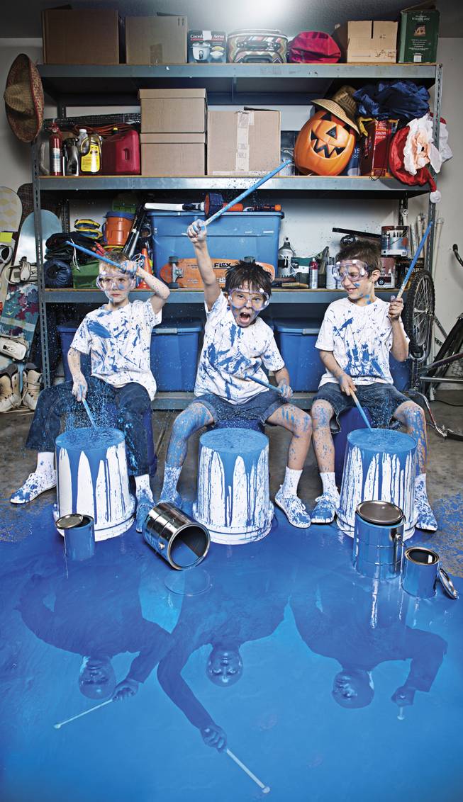 Eight-year-olds Damien, Travis and Aiden channel Blue Man Group, known for their propulsive drumming and lighthearted nature.