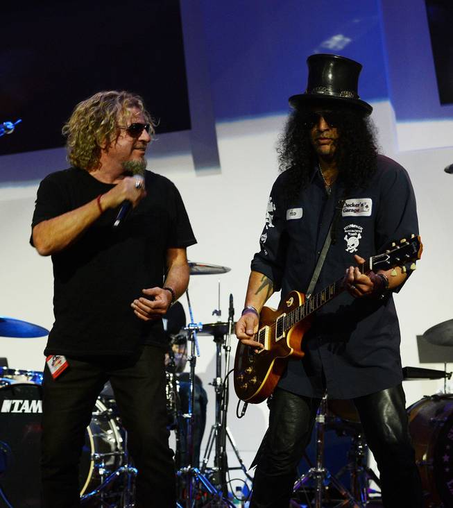 Sammy Hagar and Slash perform during the Kerry Simon Says Fight MSA benefit at Keep Memory Alive event center Thursday, Feb. 27, 2014, in downtown Las Vegas.
