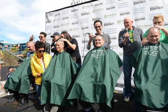 Chet Buchanan (3rd from R) hosts St. Baldrick's Day celebration and fundraiser for childhood cancer research at New York - New York Hotel & Casino  on March 1, 2014.