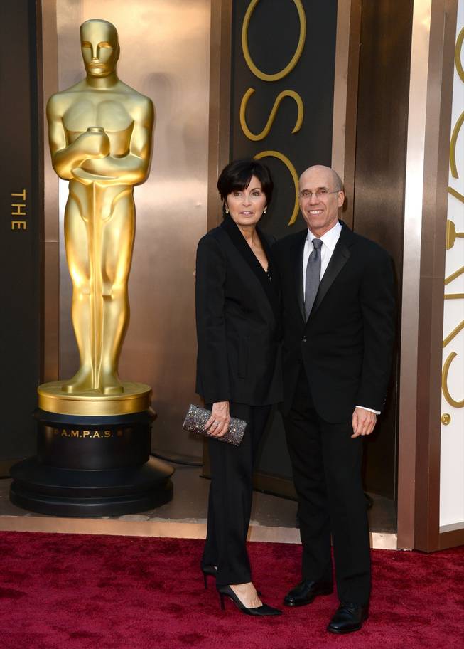 Marilyn Katzenberg, left, and Jeffrey Katzenberg arrive at the Oscars on Sunday, March 2, 2014, at the Dolby Theatre in Los Angeles.  (Photo by Jordan Strauss/Invision/AP)