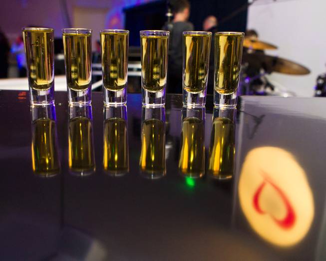 Shots are lined up on the piano during Las Vegas Weekly's Unscripted Party featuring Stifler in the Havana Room on Tuesday, March 4, 2014, at the Tropicana.