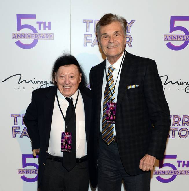 Marty Allen and Fred Willard at Terry Fator’s fifth-anniversary celebration Friday, March 7, 2014, at the Mirage.