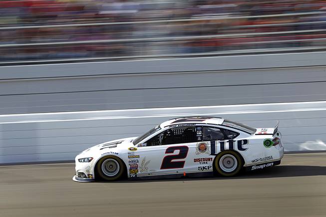 Brad Keselowski, driver of the #2 Miller Lite Ford, competes in the Kobalt 400 NASCAR Sprint Cup Series race at the Las Vegas Motor Speedway Sunday, March 9, 2014.
