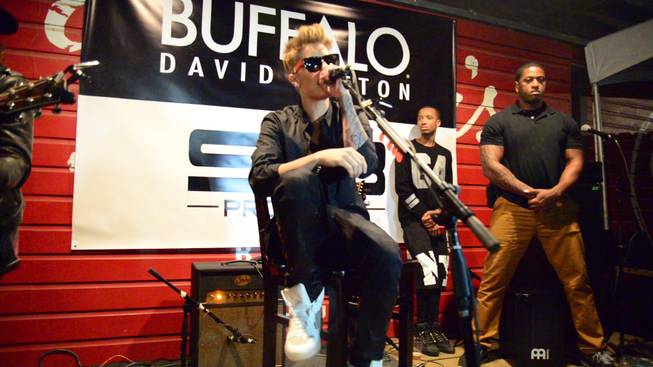 This Sunday, March 9, 2014, photo released courtesy of Op and Buffalo David Bitton shows Justin Bieber performing at the Scooter Braun Projects “Sunday Funday Showcase” at South By SouthWest, sponsored by Op and Buffalo David Bitton, in Austin, Texas.