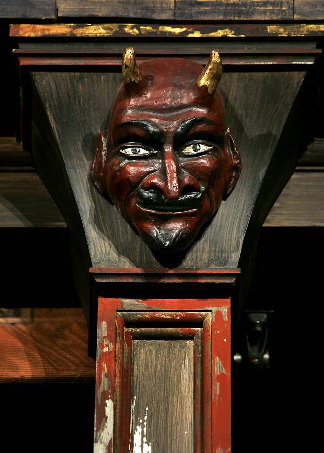 The stage of “The Tempest” is decorated with details including a mask of the devil on Tuesday, March 11, 2014. The adapted play by William Shakespeare opens next month at the Smith Center in Symphony Park.


