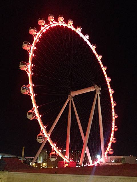 A nighttime view of the Las Vegas High Roller observation wheel, Wednesday, March 12, 2014.
