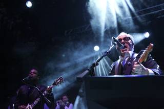 Elvis Costello performs with The Roots at the Brooklyn Bowl at the Linq Sunday, March 16, 2014.