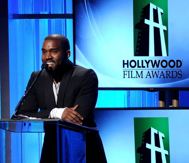 Kanye West speaks onstage during the 17th Annual Hollywood Film Awards at the Beverly Hilton Hotel in Beverly Hills, Calif., on Oct. 22, 2013. 