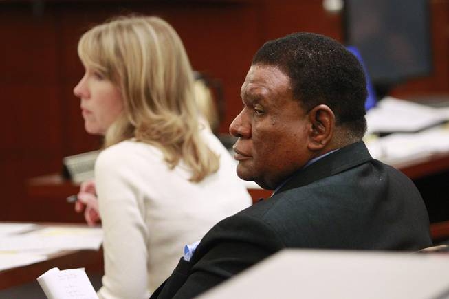 Comedian George Wallace appears in court for his lawsuit against Bellagio Friday, March 21, 2014. Wallace is seeking $9 million for a leg injury he received when he fell over stage wiring during a private performance for a corporate group in 2007.