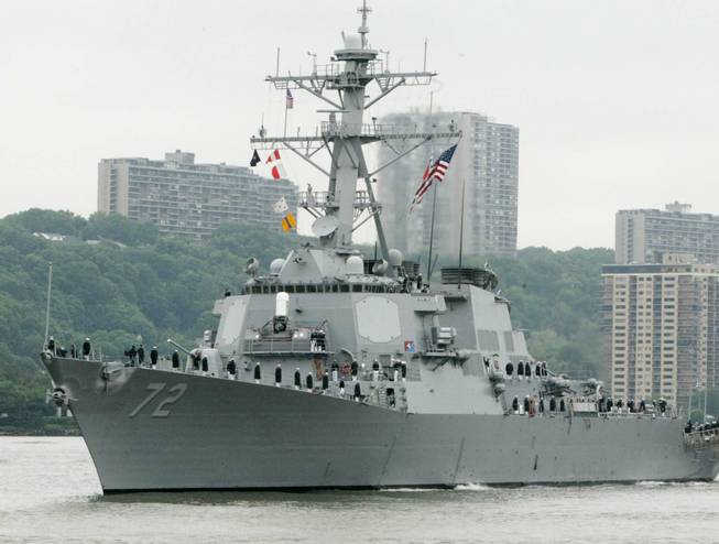 In this May 26, 2004, file photo, the USS Mahan, a guided-missile destroyer, moves up the Hudson River in New York during Fleet Week.