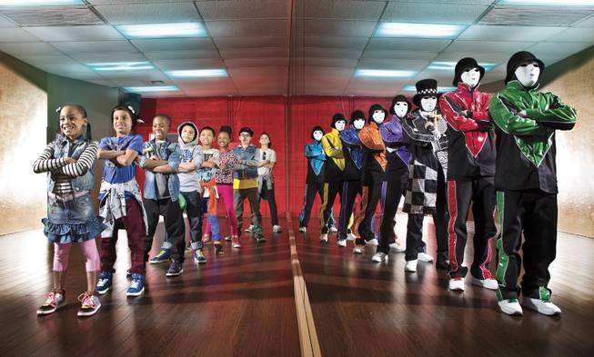 Americas Best Dance Crew winners Jabbawockeez stop by The Distrct Hip-Hop Studio (1775 E. Tropicana Blvd., thedistrct.com) to practice moves from their show with Aryss (7), Joshua (9), Jaden (9), Marco (8), Cyril (10), Ariyanna (11), Miguel (12) and Juan (12).