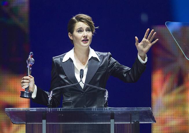 Female Star of Tomorrow Shailene Woodley accepts her award at the Big Screen Achievement Awards during CinemaCon, the official convention of the National Association of Theatre Owners, at Caesars Palace Thursday, March 27, 2014.