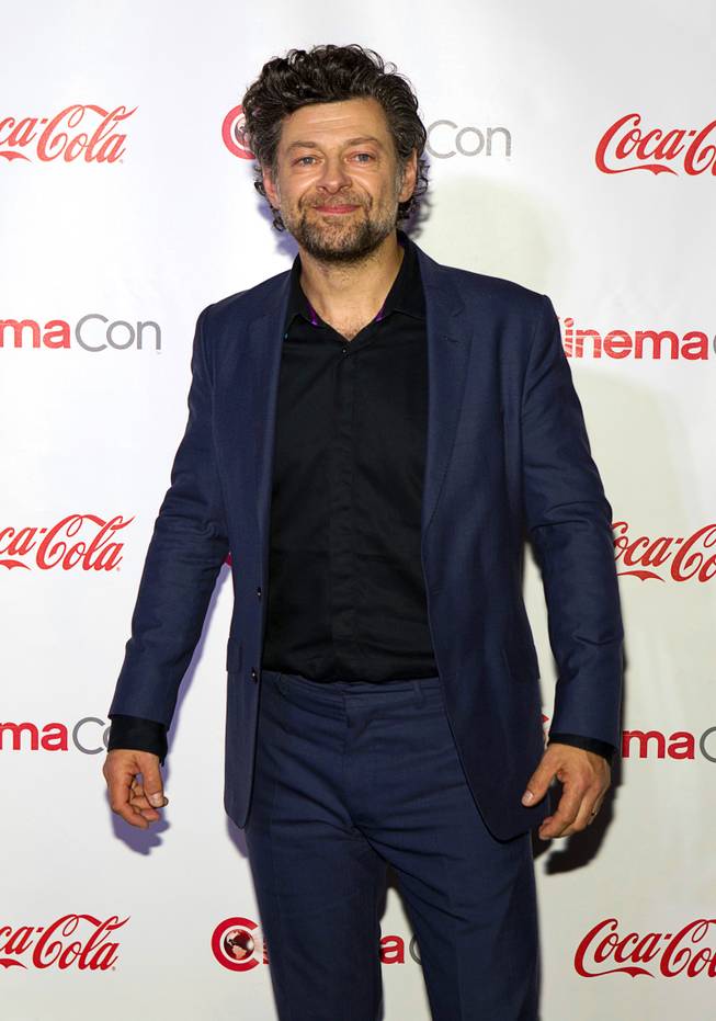 Actor Andy Serkis, winner of the CinemaCon Vanguard Award, arrives for the Big Screen Achievement Awards during CinemaCon, the official convention of the National Association of Theatre Owners, at Caesars Palace Thursday, March 27, 2014. Serkis is known for his "performance capture" roles.