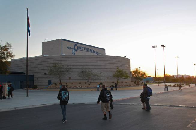 Students make their way to Cheyenne High School for its 6:50am start Thursday, April 3, 2014.