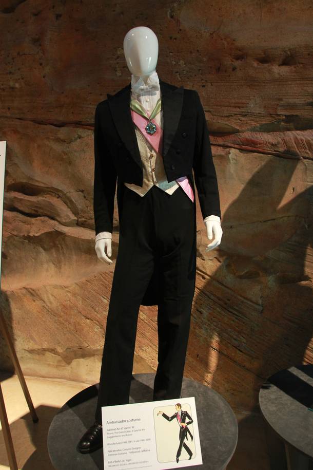 A selection of male costumes from the show Jubilee is seen on display at the Nevada State Museum Friday, April 4, 2014.