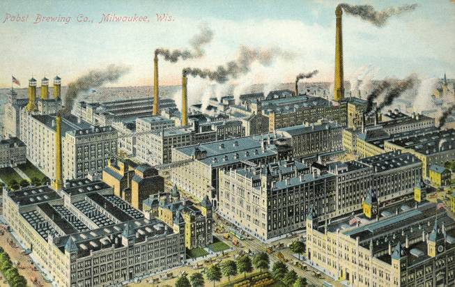 This image provided by the Pabst Mansion museum shows a postcard depicting the Pabst Brewery around 1900 in Milwaukee. A small group of Milwaukee residents want to revive the city's beer brewing tradition by buying Pabst Brewing Co. from a California executive in hopes of returning the brand's headquarters to its birthplace.
