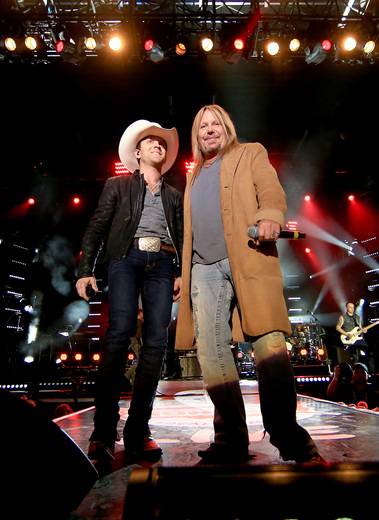 Justin Moore and Vince Neil at the 2014 ACM Party for a Cause on Friday, April 4, 2014, at the Linq.