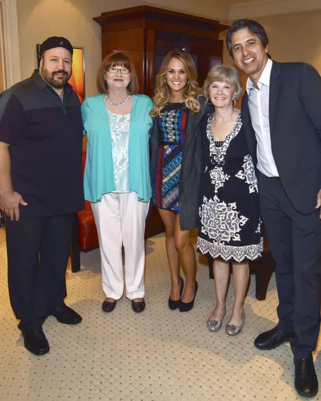 Kevin James, Donna Wasson, Carrie Underwood, Carol Underwood (Carrie’s mother) and Ray Romano at the Mirage’s Aces of Comedy Show with Ray Romano and Kevin James on Friday, April 4, 2014.