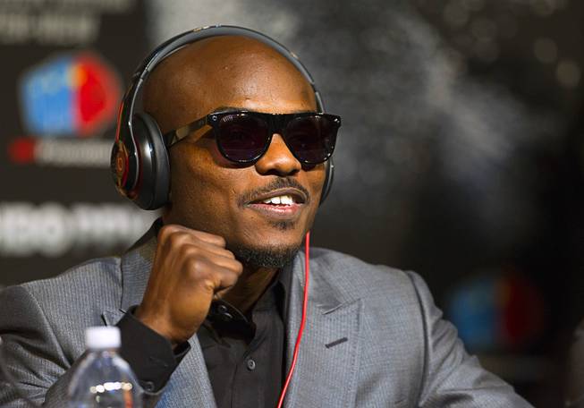 Undefeated WBO welterweight champion Timothy Bradley makes a fist during a news conference at the MGM Grand Wednesday, April 9, 2014. Manny Pacquiao of the Philippines will challenge Bradley at the MGM Grand Garden Arena on Saturday. The fight is a rematch to a June 9, 2012 fight that Bradley won.