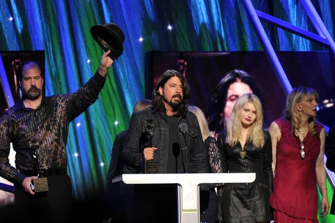 Hall of Fame Inductee of Nirvana, Dave Grohl speaks at the 2014 Rock and Roll Hall of Fame Induction Ceremony on Thursday, April, 10, 2014 in New York. 