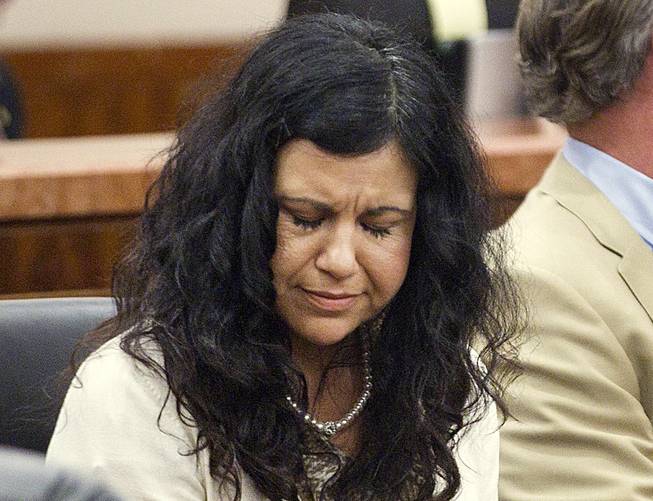 In this April 8, 2014, file photo, Ana Trujillo reacts after being found guilty of killing her boyfriend in Houston. Trujillo, 45, was found guilty of fatally stabbing her boyfriend with the stiletto heel of her shoe, hitting him at least 25 times in the face.