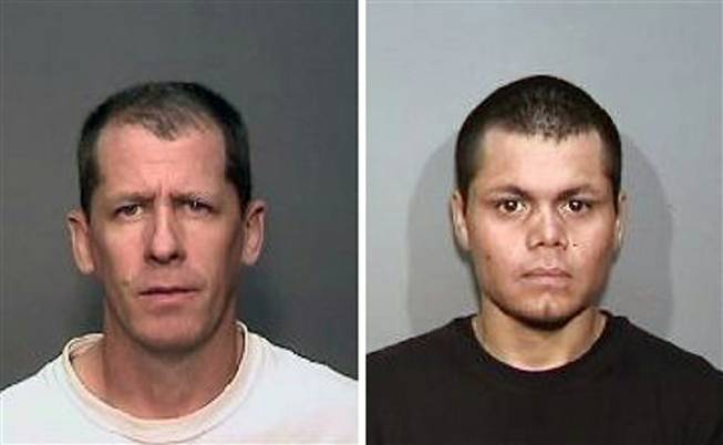 Stephen Dean Gordon, 45, left, and Franc Cano, 27, are under arrest on suspicion of killing four women in Orange County, Calif. Anaheim Police said detectives in Santa Ana and Anaheim launched a joint investigation after a naked body was found in the conveyor belt of a recycling plant last month. The probe led detectives to connect the men to her slaying, and the disappearance of three women who frequented a Santa Ana neighborhood known for drug dealing and prostitution.