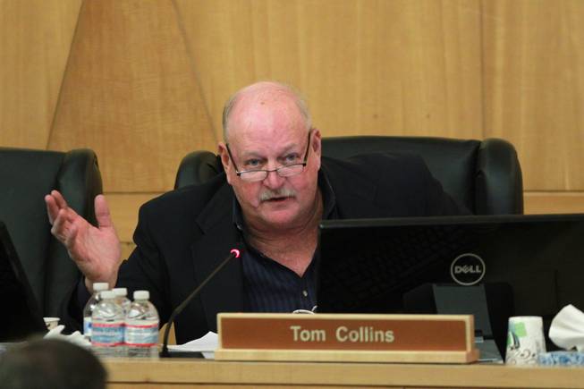 Commissioner Tom Collins clarifies earlier remarks he had made on the Cliven Bundy cattle trespass situation during a meeting of the Clark County Commission Tuesday, April 15, 2014.