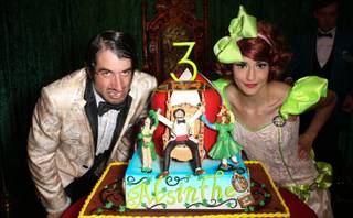 The Gazillionaire and Penny Pibbets of “Absinthe” celebrates its third anniversary Wednesday, April 16, 2014, at Caesars Palace.