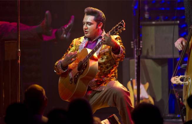Justin Shandor portrays Elvis in “Million Dollar Quartet” on Tuesday, April 22, 2014, at Harrah’s.

