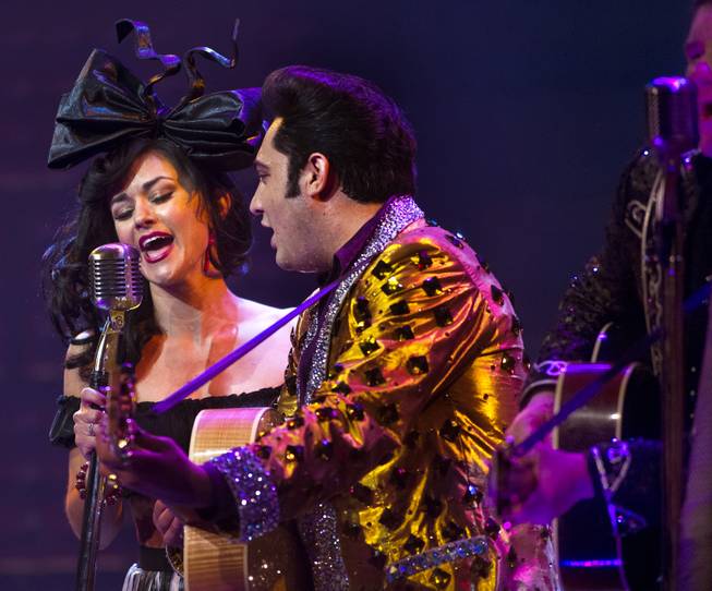 Melody Sweets sings “My Boy Elvis” alongside Justin Shandor as Elvis during her guest appearance in “Million Dollar Quartet” on Tuesday, April 22, 2014, at Harrah’s.

