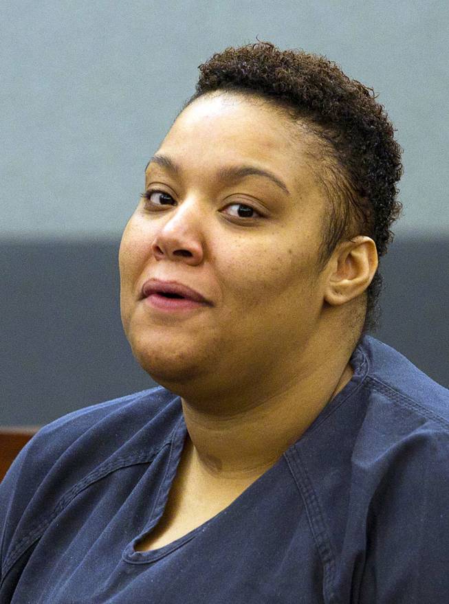 Brittanie Merritt-Burwell appears in court during sentencing at the Regional Justice Center Monday April 28, 2014. Merritt-Burwell  was sentenced to 96-240 months in prison on charges relating to a road rage incident on the Las Vegas Strip in December 2013.