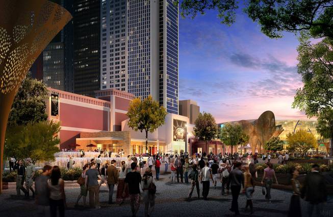 An artist’s rendering of MGM Resorts International’s project the Park, which will connect New York-New York and Monte Carlo with an eight-acre outdoor experience.  
